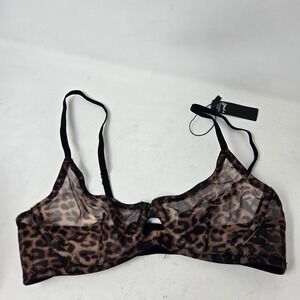 BootayBag Leopard Print Sheer Mesh Underwire Bralette Brown Black XS 830624-PRT